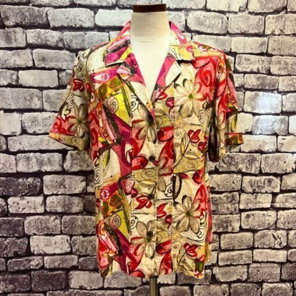 Chico's Multicolored Short Sleeve Blouse Or Light Jacket Size XL